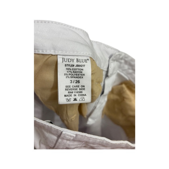 JUDY BLUE white, distressed, mid-rise boyfriend-fit jeans with a raw hem 3/26 - Picture 9 of 11